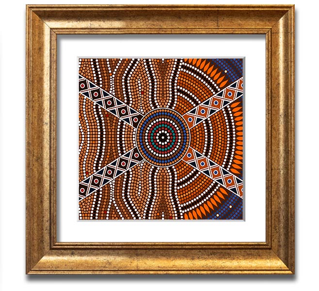 Aboriginal Pattern 2 Square Framed Print showcasing intricate designs in a stylish frame.